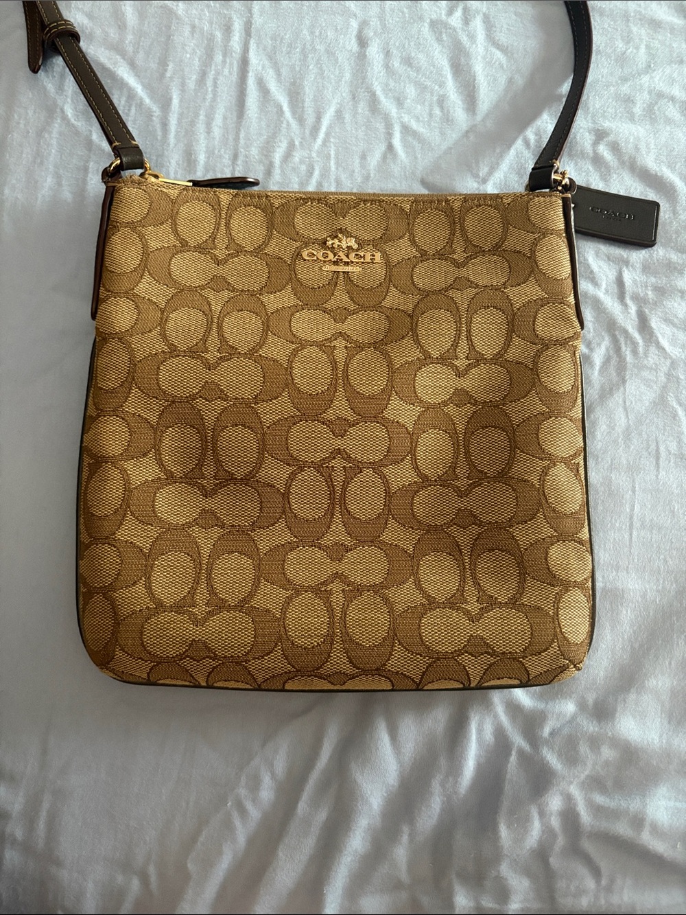 Coach Tan Signature Canvas Crossbody with Gold Hardware - Picture 1 of 11